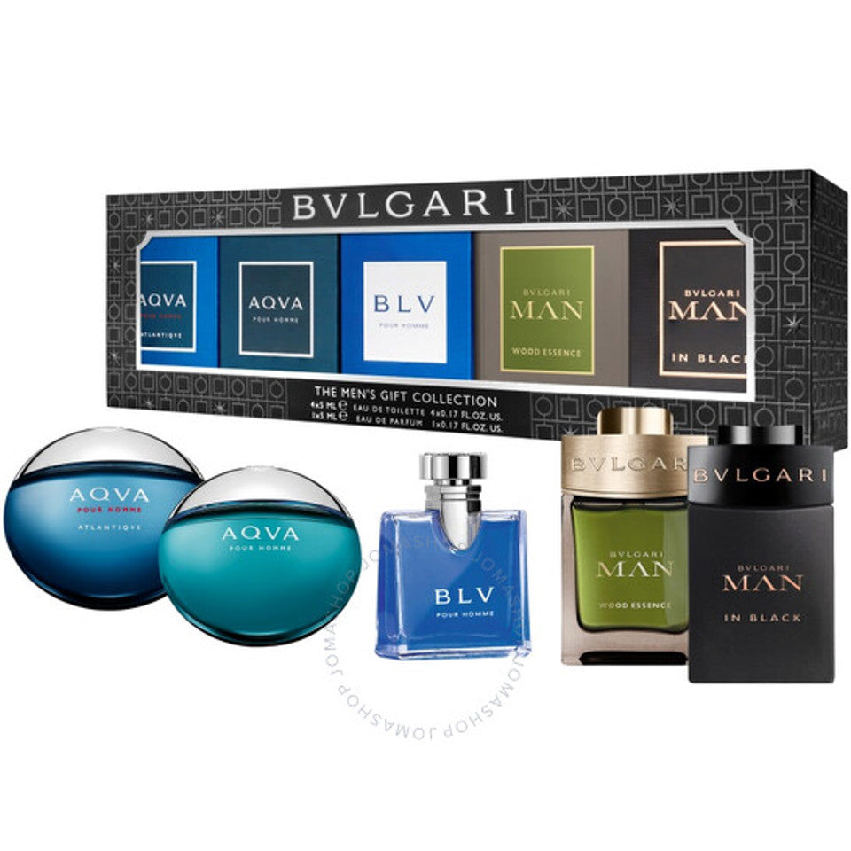 BVLGARI - BVLGARI AQUA + BLV + ATLANTIQUE + WOOD ESSENCE + MAN IN BLACK 5ML 5PC SET ( M ) 0.17 OZ
